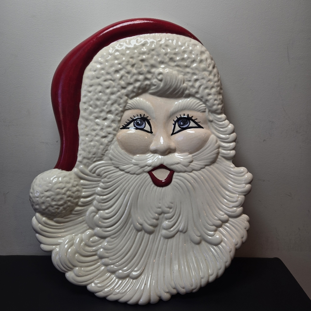 Santa Claus Cookie Serving Plate Christmas Wall Hanger Vintage Ceramic Decor